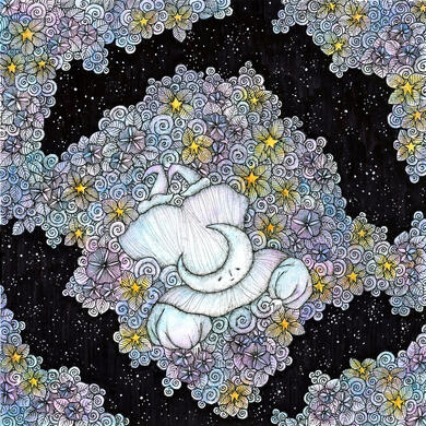 &quot;Moon&quot; for WOWXWOW&#39;s Ethereal Orchard show - ink and watercolor, 7&quot;x7&quot;