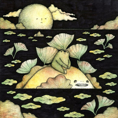 &quot;Drifting&quot; for Giant Robot&#39;s Land &amp; Sea show - ink and watercolor, 8&quot;x8&quot;