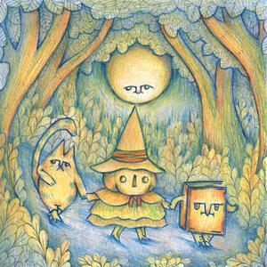 "Sun" for WOWXWOW's Ethereal Orchard show - ink and watercolor, 7"x7"