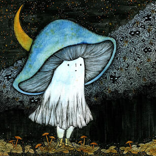 &quot;Ghost Shroom&quot; - 2020, ink and watercolor, 5.25&quot;x5.25&quot;