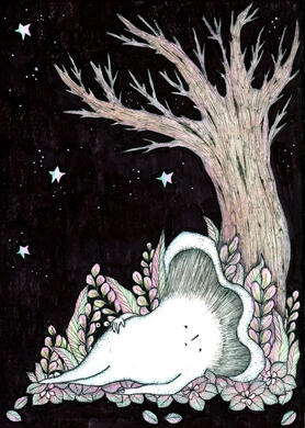 &quot;Lethargy II&quot; for Gallery Nucleus&#39;s Power in Numbers 7 show - ink and watercolor, 5&quot;x7&quot;